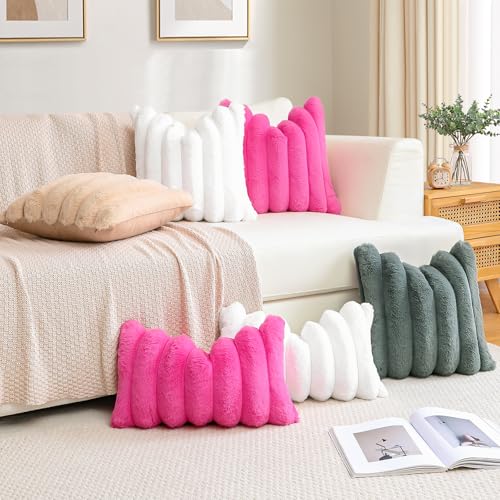 Camel Faux Rabbit Fur Throw Pillow Cover 18x18 Inch - Cozy Plush Cushion for Sofa & Bed