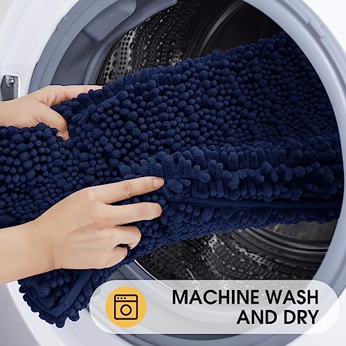 ACCUMTEK Luxury Navy Blue Bathroom Rug Mat 32"x20" - Ultra Soft Chenille, Non-Slip