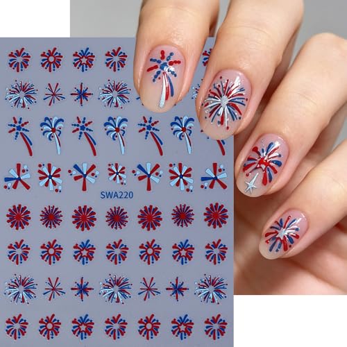 4th of July Fireworks Nail Stickers Independence Day Decals (8 Sheets)