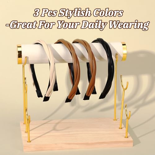 HJZHII 4 Pcs Thin Leather Headbands for Women Non-Slip Soft PU Hair Bands