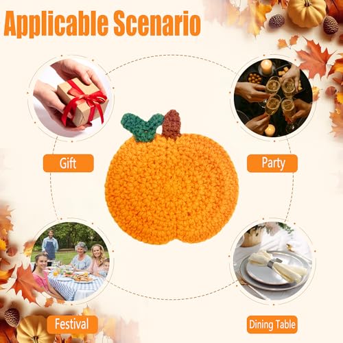 FUTBU Handmade Pumpkin Crochet Coasters - 4 Pack Fall Table Decor