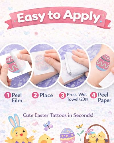 Easter Temporary Tattoos for Kids - 56 Waterproof Designs Party Favors