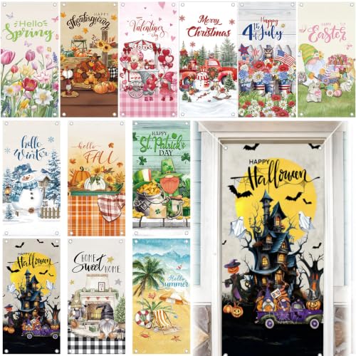 12 Pcs Seasonal Door Cover Set - Fall Halloween Decoration with Classic Design