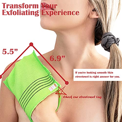 Korean Exfoliating Bath Mitts - 6 Pack Anti-Shrink Viscose Rayon Body Scrub Gloves