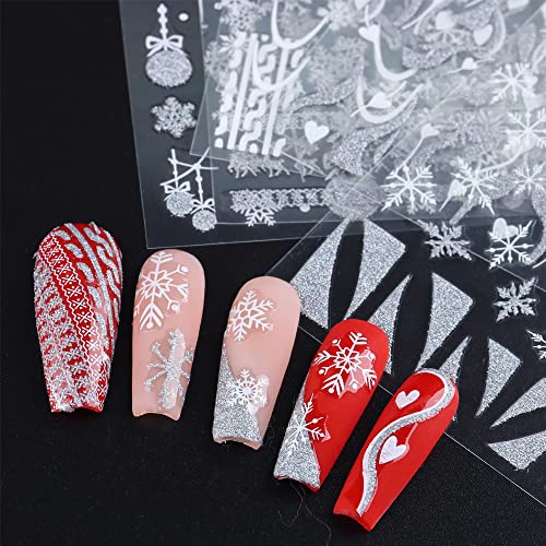 Christmas Nail Art Stickers 8 Sheets - 3D Self-Adhesive Snowflake Decals