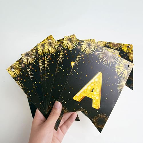 Black and Gold Happy New Year Banner 13-Piece Party Decoration Garland