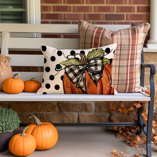 RABUSOFA Fall Pumpkin Pillow Cover 12x20 Inches Polka Dot Thanksgiving Decor