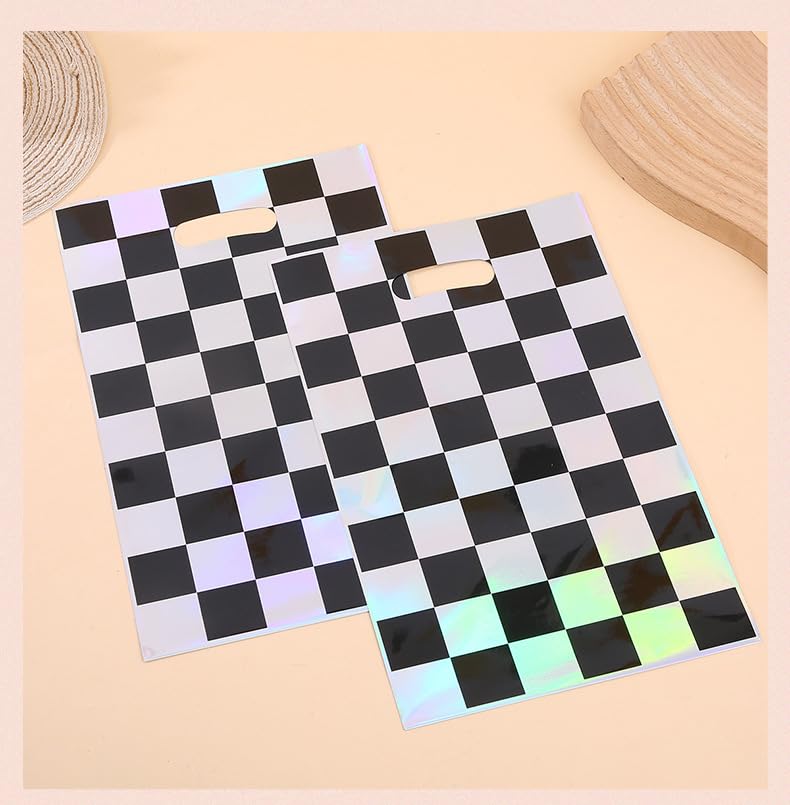 30pcs Iridescent Checkered Race Car Party Favor Bags with Handles