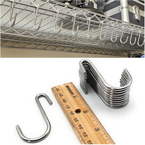2.4 Inch Stainless Steel S Hooks for Wire Shelving - 10 Pack