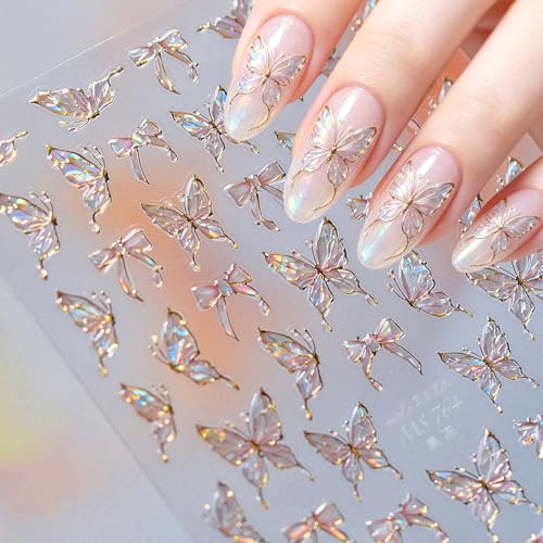 5D Embossed Pink Butterfly Bow Nail Art Stickers Self-Adhesive Decals
