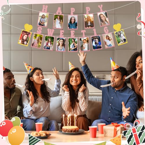 Happy Sweet 16 Birthday Photo Banner - Pre-Strung Glitter Decor