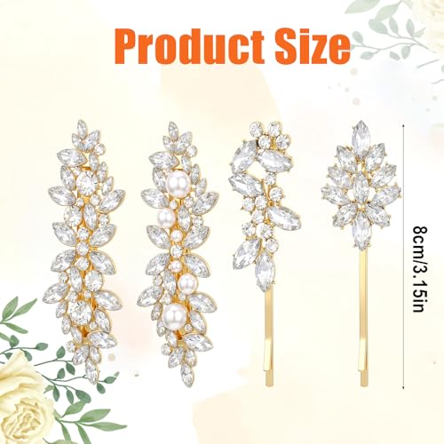 Nogeqi 4 Pcs Rhinestone Hair Clips Crystal Wedding Barrettes
