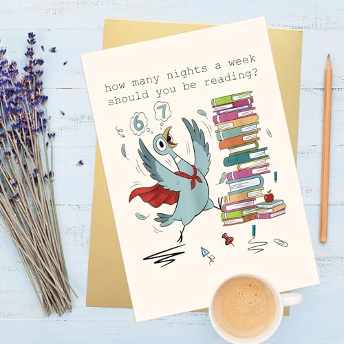 Super Bird Reading Greeting Card - 6-7 Meme Gift for Book Lovers