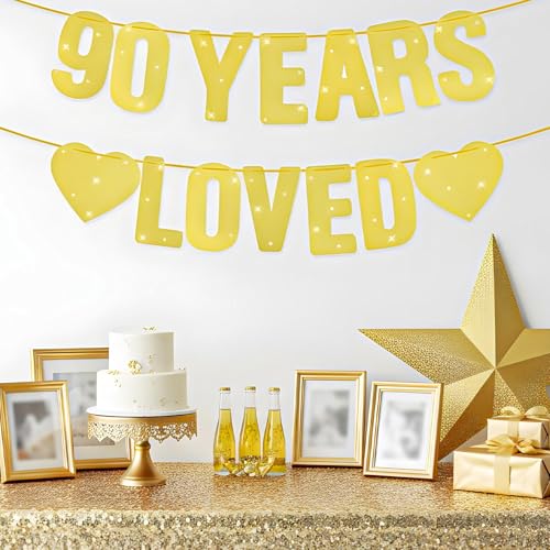 Gold Glitter 90th Birthday Banner - 6.3" Pre-Strung Decoration