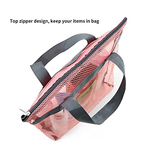 TOPASION Pink Mesh Shower Caddy Bag - Portable Toiletry Organizer for Travel & Gym