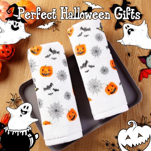 Halloween 2 Pack Cotton Hand Towels - Scary Pumpkin & Spider Web Design