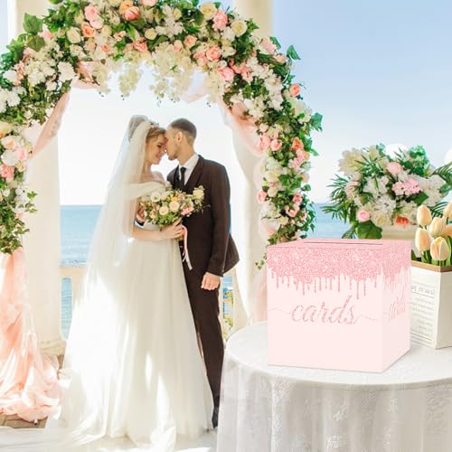 Pink Card Box - 8.7" Gift Card Holder for Weddings & Parties