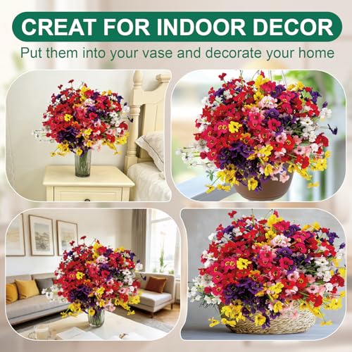 24 Pcs UV Resistant Faux Flowers - Realistic Outdoor Plants