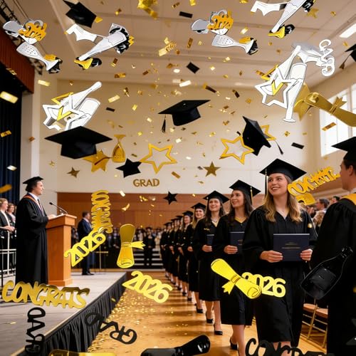 Graduation Confetti Set - 100 Pieces in Gold, Black & Silver