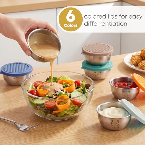 6-Pack Stainless Steel Salad Dressing Containers, 2.7 oz Leakproof Sauce Cups