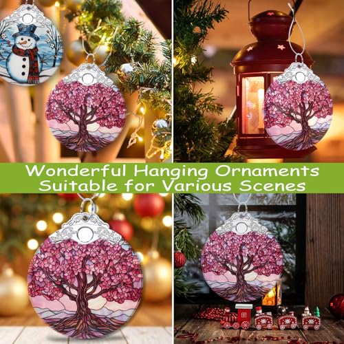 Pink Tree of Life Christmas Ornament Double-Sided Stained Glass Suncatcher - Pink Variation
