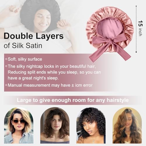 Merdia Satin Sleep Bonnet for Curly Hair with Soft Elastic Tie Band 15"