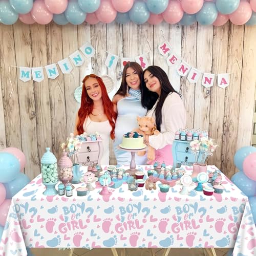 Gender Reveal Tablecloth 2-Pack, Pink and Blue Party Table Covers 51x86 Inch