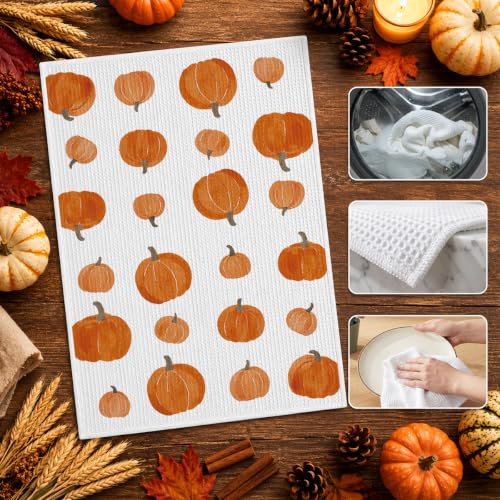 Pumpkin Fall Kitchen Towel, 16x24 Microfiber Waffle Hand Towel - Style 01