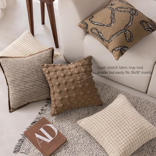 DWR 18x18 Throw Pillow Covers, 3D Sculpted Knot Grid with Velvet Back (Set of 2)