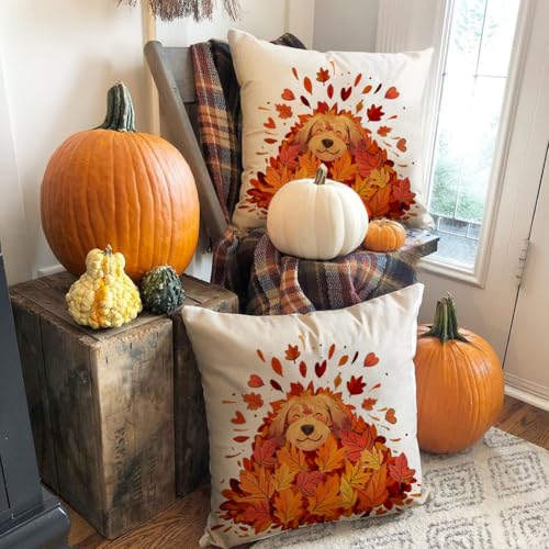 RABUSOFA Fall Pillow Covers 18x18 Inch with Dog Design
