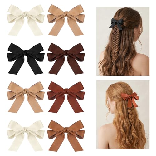 Satin Hair Bow Clips 8PCS Non Slip Alligator Hair Barrettes for Women