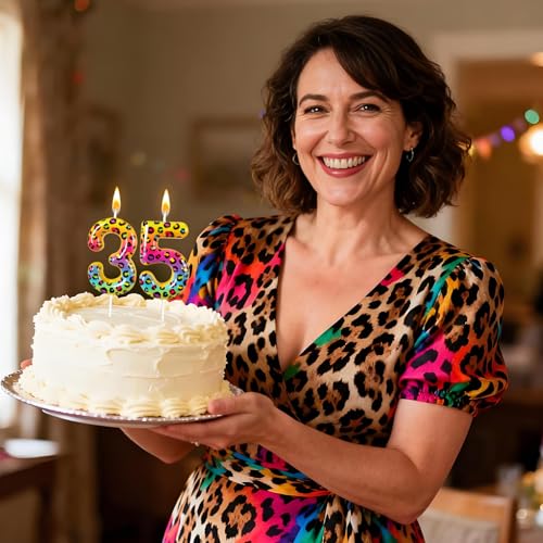 Colorful Leopard Print Number 5 Birthday Candle - Party Decoration