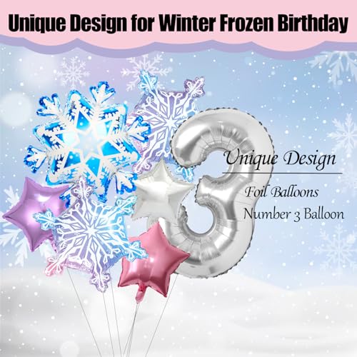 Frozen 3rd Birthday Snowflake Balloon Set - 7Pcs 40" Foil Balloons