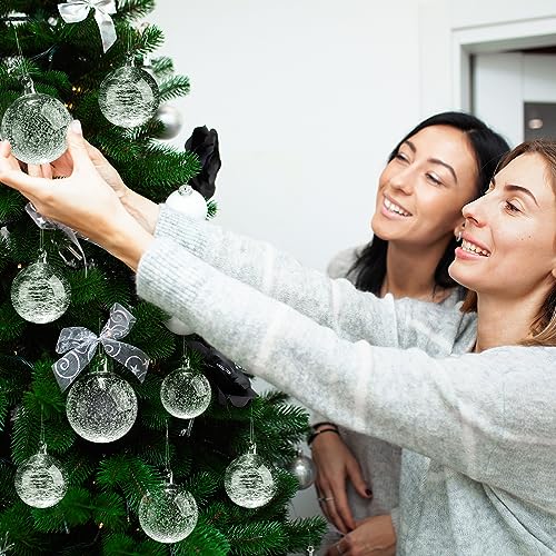 Uiifan 36 Pcs Clear Glass Christmas Ornaments Balls - Assorted Sizes & Iridescent Finish - Variation of 36 / 2.36 in, 2.76 in, 3.15 in
