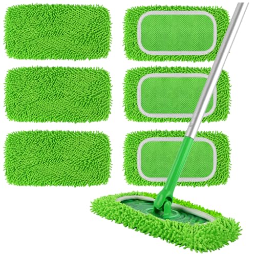 Zehrai Reusable Microfiber Mop Pads for Swiffer Sweeper - Green 6 Pack
