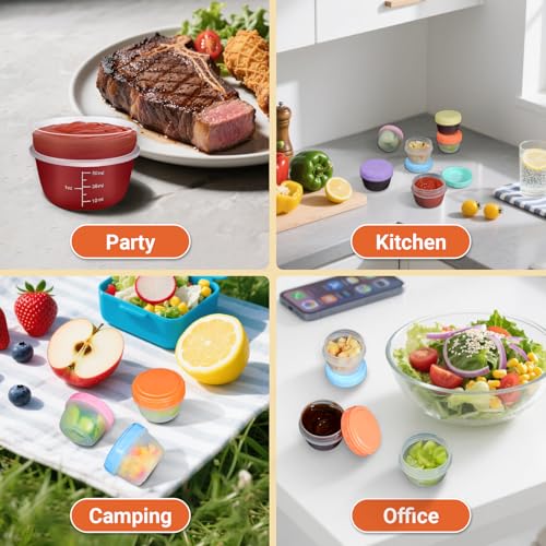 6 Pack 2.7 oz Leakproof Sauce Containers with Colorful Lids
