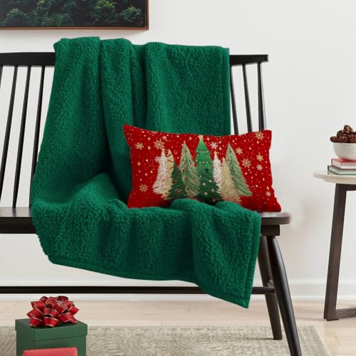 Christmas Pillow Cover 12x20 Inch Waterproof Red Gold Decor