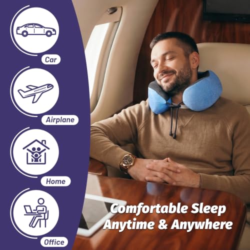 Ergonomic Memory Foam Travel Pillow for Neck Support - Light Blue