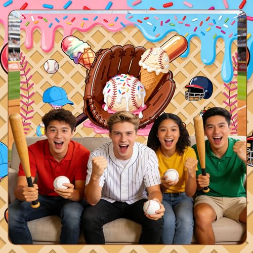 Baseball Ice Cream Drip Birthday Party Backdrop Banner