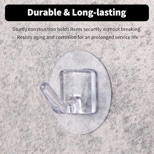 Fzundken Round Small Adhesive Wall Hooks - Damage-Free Transparent Towel & Coat Hooks, Set of 20