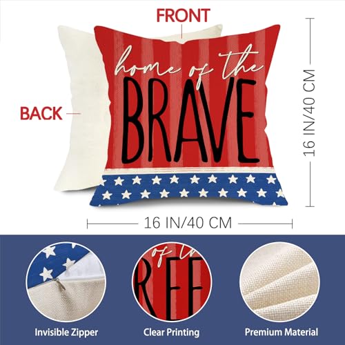 4th of July Decorative Throw Pillow Covers 16" x 16" (Set of 4)