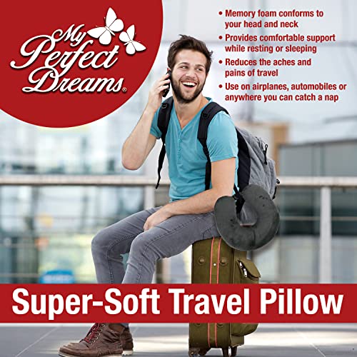 Travel Neck Pillow with Memory Foam & Removable Cover - Grey