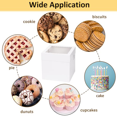 Moretoes 5 Pack 8x8x8 Inch Cake Boxes with Clear Window, Bakery Containers