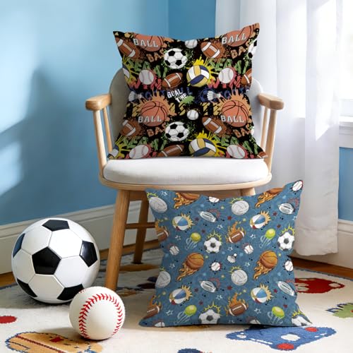 Joymaison 18x18 Velvet Kids Sports Ball Throw Pillow Covers Set of 2