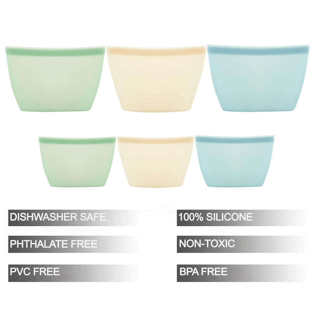 6 Pack Reusable Silicone Food Storage Bags, Emptycolor Reusable Bags, Leakproof Freezer Bag for Sandwich, Snack, Dishwasher Safe, BPA Free