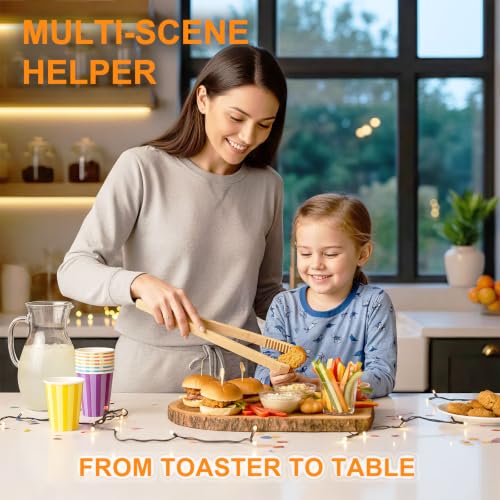 Premium Bamboo Toaster Tongs - 10 Inch Natural Wooden Serving & Cooking Utensils