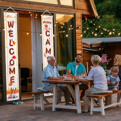 Camping Theme Party Banners - 2 Pack Welcome Happy Camper Signs