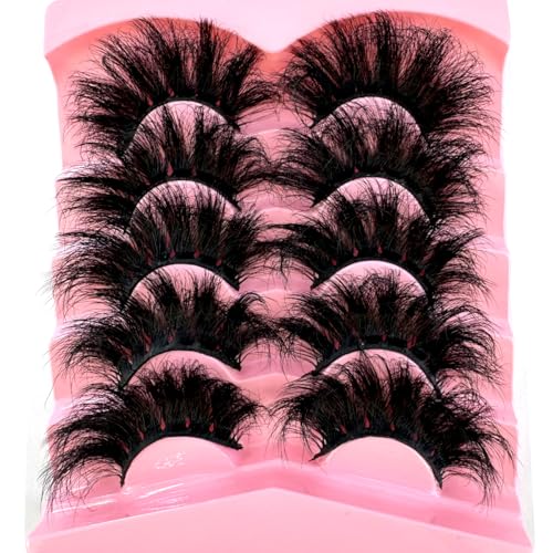 CuvDhe 5 Pairs 25mm Faux Mink False Eyelashes Fluffy Dramatic Volume