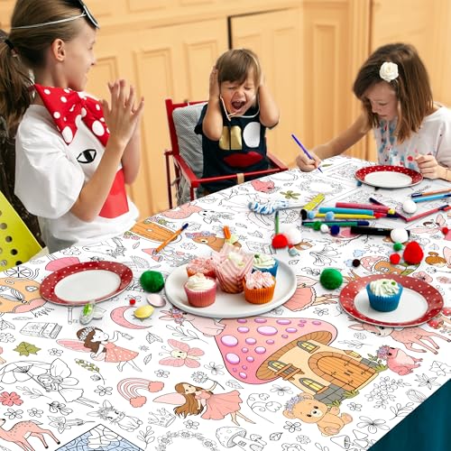 Fairy Coloring Tablecloth for Kids - Giant 30x72 Inch Activity Sheet