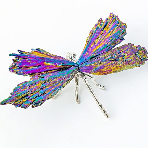 Small Dragonfly Statue with Natural Tourmaline Wings - Colorful Silver